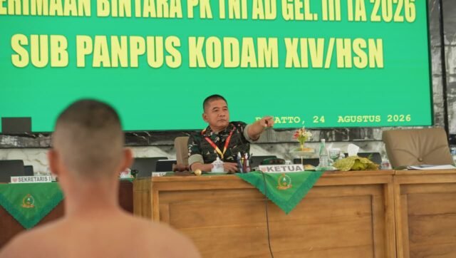 Pangdam XIV/Hasanuddin, Mayjen TNI Bangun Nawoko memimpin Sidang Pemilihan Tingkat Pusat penerimaan Bintara PK TNI AD Gelombang III Tahun Anggaran 2026 Sub Panpus Kodam XIV/Hasanuddin.
