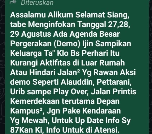 Tangkapan layar pesan berantai.