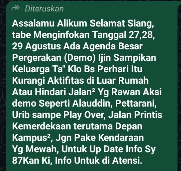 Tangkapan layar pesan berantai.
