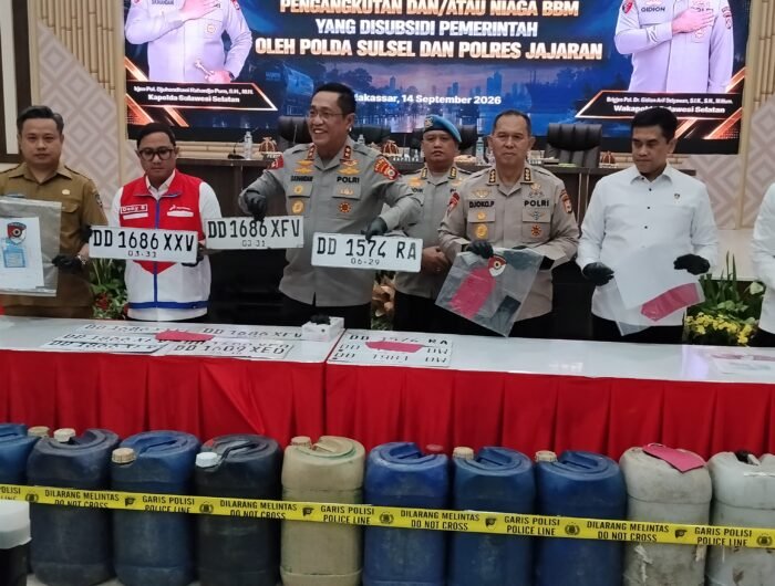 Polda Sulsel merilis pengungkapan kasus penyalahgunaan BBM subsidi, pada Senin (14/9/2026)