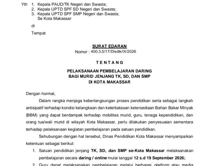 Surat edaran Disdik Makassar.