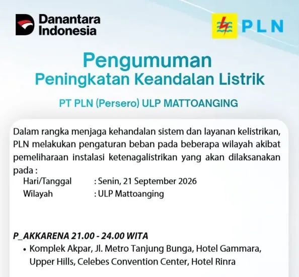Pengumuman pemadaman listrik bergilir.(Dok PLN)