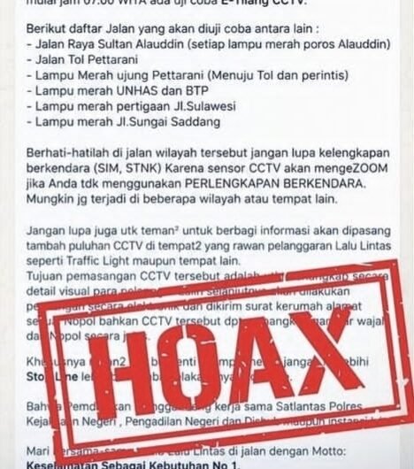 Tangkapan layar pesan berantai info E-tilang di Makassar.