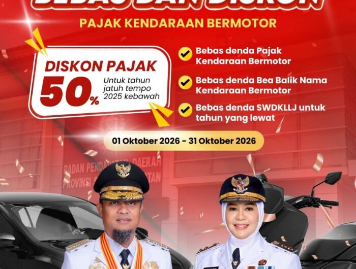Pada bulan Oktober ini, Pemerintah Provinsi Sulsel memberikan kebijakan pembebasan denda pajak kendaraan sekaligus potongan pembayaran pokok pajak sebesar 50 persen bagi kendaraan dengan jatuh tempo tahun 2025 ke bawah.