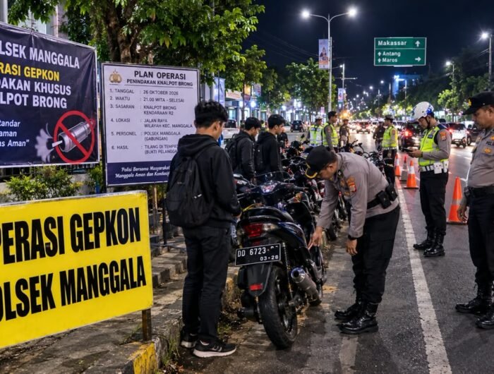 Ilustrasi razia penertiban knalpot brong oleh personel Polsek Manggala.
